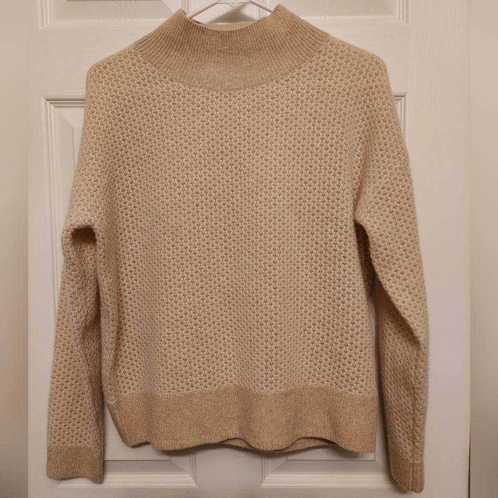 Haven Well Within Merino Cashmere Mockneck Sweater Size Small Tan Brown White